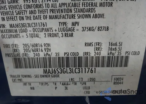 2020 Ford Ecosport Se из США, поврежденный, VIN MAJ6S3GL3LC311761